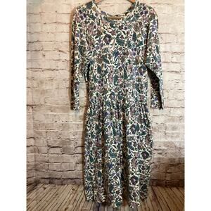 Vintage Ready To Wind Down Dress Womens Large Petite Woodland Florals Midi